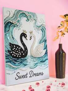 新款珍珠画黑白天鹅无框DIY手工粘贴钻石创意钻石画套装，适合卧室装饰、客厅挂画、房间装饰、艺术品、生日礼物、圣诞节、新年、情人节、充满创意的节日礼物。 - 彩色 - 查看 3