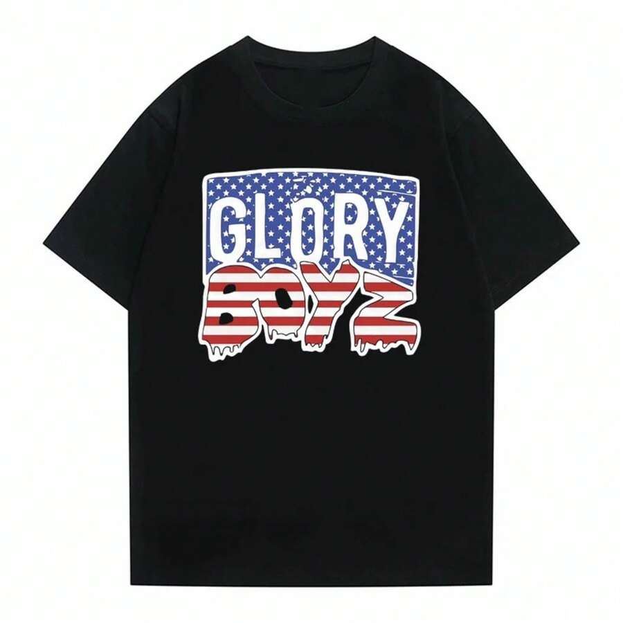 Camiseta de Verano de Hip Hop para Hombres y Mujeres de Rapper Glory Boyz2025, Camiseta Retro de Manga Corta, Camiseta Casual Holgada para Hombres - Negro - Ver 1