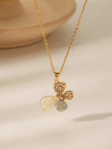 Fairy Tale Style Semi-Precious Stone Necklace, Butterfly, Cloud, Flower, Planet Pendant, Gold Delicate Chain Necklace, Everyday Sweet Outfit Accessory - Gold - View 11