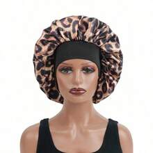 1 pieza Gorro de satén liso para dormir, gorro de dormir con estampado de leopardo - Amarillo - Ver 2