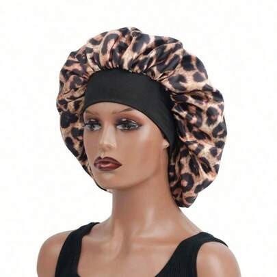 1PC Solid Satin Bonnet Hair Bonnet For Sleeping Printed Leopard Sleep Cap