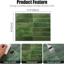 10/20/30pcs Green Brick Pattern Peel And Stick Ceramic Tile Backsplash, Waterproof Wall Sticker For Living Room, Kitchen, Bathroom