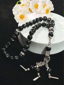 1串穆斯林33珠念珠，天然珠子串成，质地光滑，便携式手持祈祷念珠，伊斯兰宗教饰品 - 彩色 - 查看 11