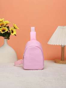 1PC Girl Boy Nylon Zipper Close Cute Crown Letter Pattern Chest Bag, Suitable For Everyday Use - Pink - View 8
