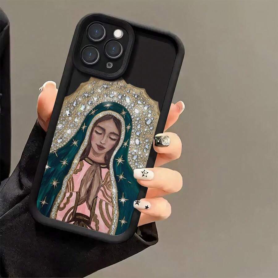 1 PC [LX]Our Lady Of Guadalupe Virgin Mary For IPhone 16/15/14/13/12/11 Xs Pro Max Plus Mobile Pattern Phone Case Cover TPU Silicone Anti Drop Protection Shockproof Protective Retro Collection Tify Styles Gift Nunu Casual,,Suitable For IPhone17 Air - 黑色 - 查看 1