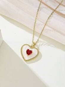 1件装奢华古典白色珐琅红锆石心形吊坠项链，适合女性、女孩、母亲节、派对、婚礼、浪漫珠宝、情人节礼物 - 吊墜項鍊 - 查看 9
