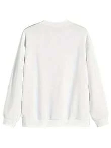 Women's Oversized White And Navy Blue 'PARK' Letter Print Sweatshirt - Oversized Loose Hoodie Sweater With Capital Letters, Crew Neck Long Sleeve Pullover, Machine Washable Layered Outfit Suitable For Back To School, Airport, And Casual Outfits 2026 - 白色 - 查看 3