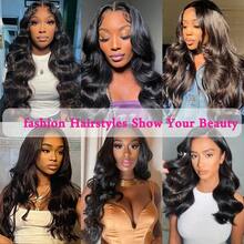 28 Inch Wig Brazilian Virgin Hair 13x4 13x6 Body Wave Frontal Lace Wig 200% Density HD Lace Front Wigs Human Frontal Hair 1B Natural Black Pre Plucked 5*5 Glueless Put And On Blended Hair Wigs For Women Wave Natural Hairline - Natural & Black - View 10