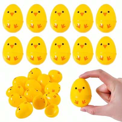 20pcs Yellow Plastic Egg Shaped Chick Fillers, Suitable For Gift Boxes, Can Be Used As Vending Machine Prizes, Reusable, Also Suitable For Party Decorations And Holiday Gifts