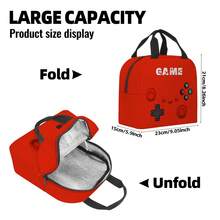 Game Pattern Printed Large Capacity Aluminum Foil Insulated Lunch Bag, Cartoon Outdoor Thermal Lunch Box Tote, Convenient To Carry - Red - View 2