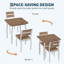 Conjunto de Comedor rústico para 2 Personas - Mesa Cuadrada y 2 sillas tapizadas - Estructura metálica y diseño Compacto - Ideal para cocinas pequeñas y desayunadores - Color de la madera - Ver 6