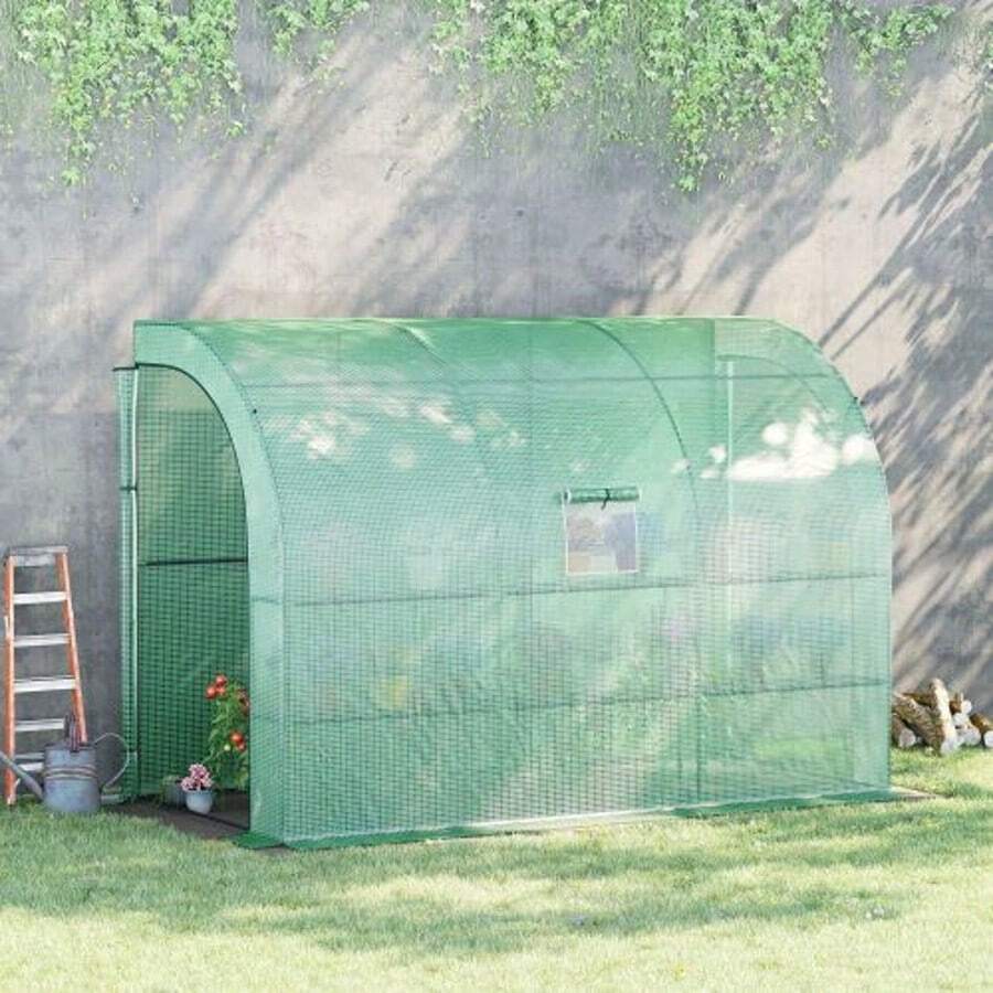 Wall-Mounted Greenhouse With Shelves And Windows, Made Of Winter-Resistant Steel, Ideal For Balconies And Gardens. 300x150x213cm Model, Perfect For Growing Tomatoes, Vegetables, Flowers, Plants, And Other Vegetation. - Mint Green - View 1