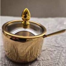 300毫升不锈钢糖罐，带玻璃盖和勺子 - 金/银色，非常适合盛放咖啡、茶、香料，适合家庭和办公室使用。 - 彩色 - 查看 10