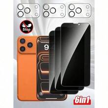 6pcs Set Compatible With IPhone 12 13 14 15 16 17 Pro/Pro Max/Air 3pcs Anti-Spy Tempered Glass Screen Protectors + 3pcs 3D Camera Lens Protectors 1:1 High Definition Anti-Scratch Shatterproof Durable Screen Protection Essentials, Applicable To Daily Shield, Office, Home Daily Shield Office Home Phone Screen Protector Phone Accessories Privacy Screen Protector Waterproof Shockproof Anti-Fall Scratch Resistant Screen Protection Essentials, Applicable To Daily Shield, Office, Home Daily Shield Office Home - Multicolor - View 8