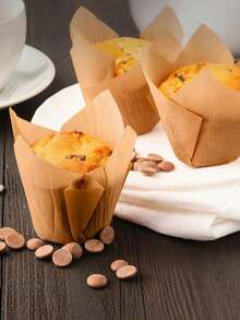 25/50个郁金香纸杯蛋糕衬垫，优质松饼杯，适用于婚礼、生日、周年纪念日、特殊场合、节日、家庭烘焙 - 彩色 - 查看 4