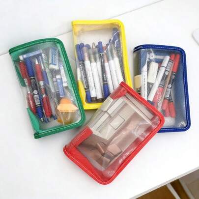 1pc A6 Plastic Storage Pouch, Transparent Organizer Bag For Stickers, Stationery, Cards, Jewelry, Large Capacity, Durable Zipper Closure, Mixed Color, Scrapbooking Storage