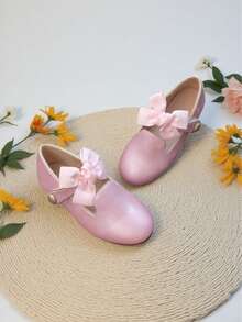 1 Pair Fashionable Autumn/Winter Flat Bow Slip-On Shoes For Girl - Pink - View 1