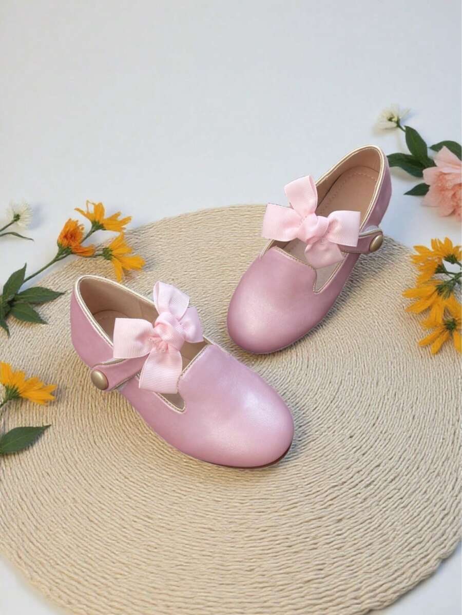 1 Pair Fashionable Autumn/Winter Flat Bow Slip-On Shoes For Girl - Pink - View 1