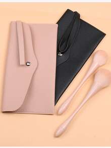 PU Minimalist Envelope-Style Makeup Brush Holder - Portable Snap-Button Hanging Pouch, Multi-Color Travel Cosmetic Storage Bag - Multicolor - View 8