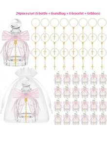 Bộ 24 chai nước thánh Công giáo, quà tặng rửa tội số lượng lớn thích hợp để tặng khách. Người Công giáo nhận được 6 chai nước thủy tinh, kèm theo 6 vòng tay thánh giá vàng, 6 túi vải organza trong suốt và 6 dải ruy băng, làm quà tặng cho đám cưới và lễ rửa tội tại nhà thờ (nơ ren, màu trắng). - Nhiều màu - Xem 19