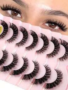 7 Pairs Russian Mink False Eyelashes, Classic Cat Eye Design, Natural Looking D-Curl Fluffy Fake Eyelashes Extension - Natural Lashes - View 1