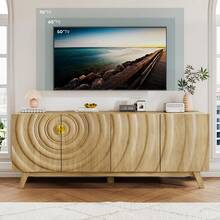 TV Stand With 2 Storage Cabinet For Living Room, Large Entertainment Center With Wave-Patterned Design, Console Table With Ajustable Shelf For 55"-75" TV For Furniture Set-Wood - Màu Khaki - Xem 8