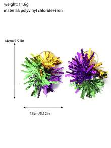 1 par de pendientes de aro con pompones brillantes y alegres para celebraciones, para mujeres y niñas, accesorios de joyería para Gras, carnaval y festivales - Multicolor - Ver 4
