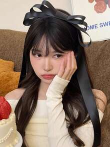 Black 40cm Long Ribbon Hair Clip