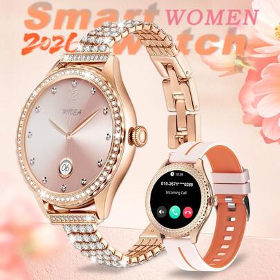 The 2026 New Rhinestone Smartwatch For Women-(Answering/Making Calls) Features Over 100 Sports Modes, A Fitness Tracker, Pedometer, Calorie Counter, Sedentary Reminder, Weather Forecast, AI Voice Assistant, Sleep Monitoring, And Menstrual Cycle Reminders. This Elegant And Sophisticated Women's Watch Is The Perfect Gift For Your Loved One, Friend, Or Mother!
