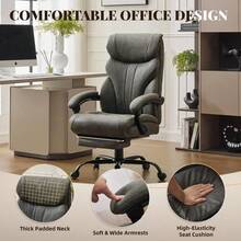 LIZHOUMIL Ergonomic High-Back Office Chair With Wheels, Adjustable Computer Chair With Lumbar Support & Armrests For Home, Study & Student Use - Light Grey With Footrest - View 2