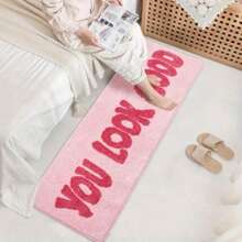 1pc Pink Rose Contrast Color "YOU LOOK GOOD" Doormat, Sweet Pink Rose Contrast With Inspiring English Phrase, Creates Energetic And Girly Atmosphere, Suitable For Bathroom, Bedroom Bedside And Other Scenes, Bathroom Mat, Bath Rug, Door Mat, Small Rug, Carpet, Doormat, Home Decor, Area Rug, Outdoor Mat, Area Carpet, Bedroom Carpet, Machine Washable Rug - Multicolor - View 3