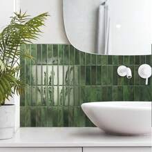 10/20/30pcs Green Brick Pattern Peel And Stick Ceramic Tile Backsplash, Waterproof Wall Sticker For Living Room, Kitchen, Bathroom