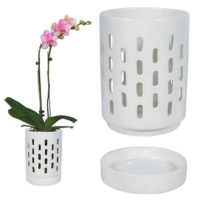 Macetas para OrquíDeas, Olla De OrquíDea con Agujeros Y Platillos, Macetas De OrquíDea Ranuradas Transpirables De 4 Pulgadas, Macetas De OrquíDeas Naturales para El Cultivo De Plantas