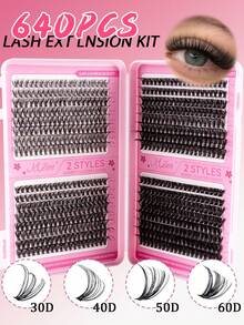 640pcs/Set Single Lash Extensions, High Capacity, 10D+20D+30D+40D+50D+60D+80D+100D Curled D-Curl, 10-16mm, DIY Lash Clusters, Natural Makeup Effect, Thick & Long, Super Soft & Lightweight, Reusable, Single Strand Segmented False Lashes, Lash Extension Kit, Suitable For Travel, Daily Wear (Beginner Friendly), Wedding, Date, Party, Holiday, Also Great As Christmas/Halloween/Gift Lash Set. - Black - View 7