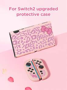 1pc Purple Leopard Spot Bow Print Protective Case, Compatible With New Switch 2 (2025), Switch NS/Switch OLED/Lite, Suitable For Switch 2 Game Console Accessories, Family Pack, Storage Case With Card Slots, Switch Protective Cover, White/Pink, Romantic Gift For Switch Players - Multicolor - View 15