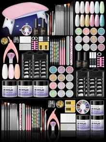 peacecolor 34件套/10克丙烯酸粉套装 - 粉色、白色、裸粉色和12颗闪粉，底油和封层，点钻笔，丙烯酸刷，UV/LED灯，适合女性水晶美甲沙龙 - 彩色 - 查看 2
