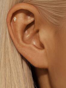 1件装925纯银耳环，女士简约平底耳骨钉，耳廓钉，耳软骨钉，适合日常佩戴、婚礼、派对、订婚等场合，精美珠宝 - 金色 - 查看 2