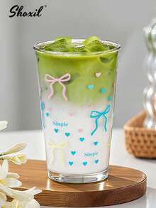 shoxil 1pc Cute Girl Bow Polka Dot Matcha Cup, Mug, Milk Cup, Cup, A Cup Of Coffee, Espresso Cup, Oatmeal Breakfast Cup, Couple Pair Mugs, Coffee Cup, Glass Cup, Valentine's Day Gift, Handheld Cup, Applicable For Afternoon Tea, Bedroom, School, And Office - Glass - View 2