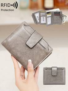 Women Fashion Multifunctional Oil-Waxed Leather Wallet Small Compact RFID Blocking Bifold Credit Card Case Purse With Zipper Pocket & Detachable ID Windows | Small, Compact, RFID Blocking, Zipper Pocket, Small, Compact - Multicolor - View 18