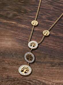 Cring Coco 1pc Fashionable Bohemian Classic Tree Of Life 304 Stainless Steel Pendant Necklace, Suitable For Women's Daily, Ball, Party, Vacation, Music Festival, Valentine's Day, Carnival, Easter, Home Decoration, Jewelry Accessories, Gift - Life Tree - View 6