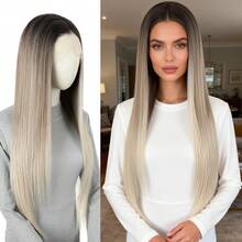 ZigZag Hair 13x4 Inch Ombre Synthetic Lace Front Wig, Pre-Plucked Natural Hairline, Glueless Heat Resistant Fiber Hair, Unisex - Multicolor - View 14
