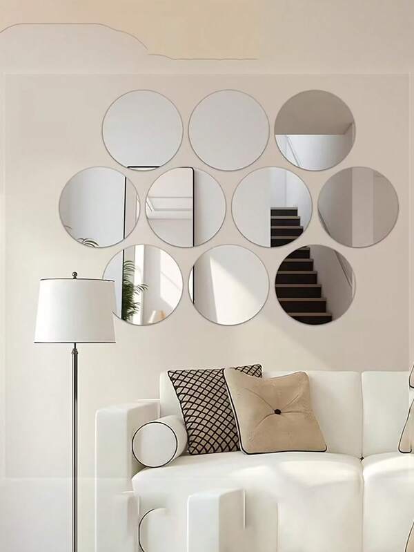 مجموعة 12 قطعة من حاملات الشموع ذات المرايا الدائرية من الاكريليك، قاعدة مرآة دائرية مثالية لتزيين طاولة الطعام، ملصقات مرآة دائرية ذاتية اللصق بقطر 5 بوصة مثالية لديكور المنزل وطاولة الزفاف والجدران، ملصقات مرآة ديكور المنزل، ملصقات مرآة اكريليك DIY، ديكور غرفة المعيشة والنوم وإكسسوارات ديكور المنزل