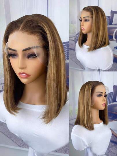 Highlight Ombre Lace Front Hair Wigs Straight 13x4 5x5 13x6 Lace Front Wig Human Blended Hair Straight Lace Frontal Wig Brazilian Human Hair For Women Colored #4/27 13x4 Silky Straight Human Hair Wig Pre Plucked With Baby Hair 8-34 Inch