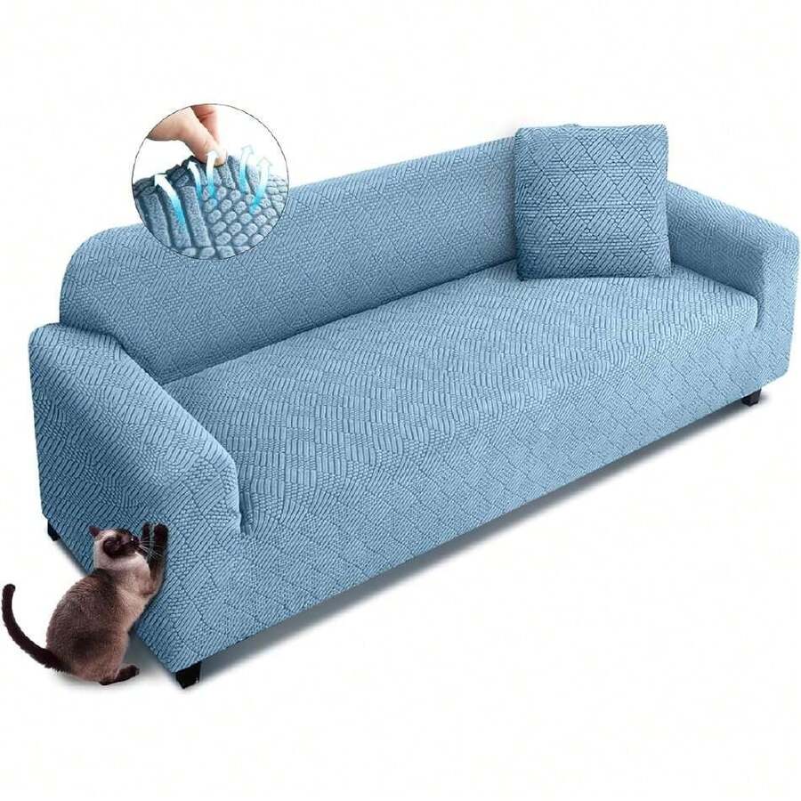 Funda para Sala Cubre Salas Cubre Sillones Elástica Funda para Sillones Lavable a Máquina con 1 Fundas de Almohada Protector de Sala (Doble, Azul),40806754 - Champán - Ver 1