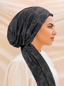 1pc Women's Vintage Rose Jacquard Muslim Headscarf Hat - Elastic Breathable Long-Tail Tie-Back Modest Cover,Multi-Color Elegant For All-Skull Coverage (Hand Washable) - For Muslim Women Daily Wear Hair Sleep Cap - Color - View 8