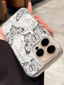 适用于 16 Pro Max/17 Pro 的黑色蝴蝶线条设计保护壳，时尚全包防摔手机壳，女士适用 - 彩色 - 查看 4