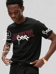 WHITE SHARK Men's Casual Fashion Street Printed Dropped Shoulder Loose Breathable Short Sleeve T-Shirt, Summer - Black - View 1