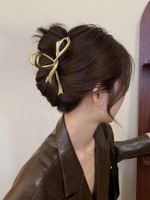 1pc Women's Bowknot Ribbon Barrette, Elegant Metal Hair Claw, Fashionable Accessory, Suitable For Spring, Summer, Autumn, Winter - Multicolor - View 5