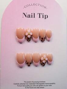 10片装短款杏仁形亚克力美甲贴纸，手工制作，甜美少女风美甲，适合女性和女孩在节日派对上佩戴。纯手工制作，可重复使用，包含1个迷你指甲锉和1张自粘标签。美甲用品，手工按压式美甲贴片 - 彩色 - 查看 14