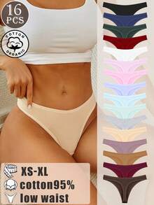 16pcs Ladies Multicolor Cotton Comfortable Breathable Fitted Low Waist Sexy Thongs - Nhiều màu - Xem 1